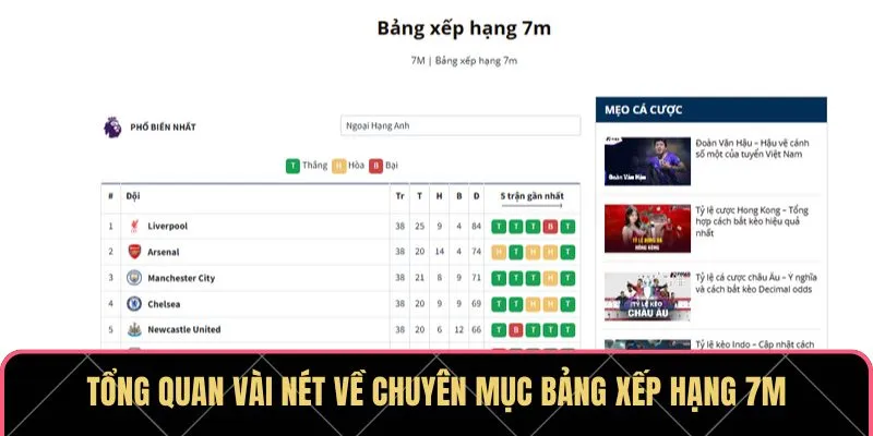 Bảng Xếp Hạng 7M - Cập Nhật Thông Tin Chuẩn Xác, Kịp Thời 2 Tổng quan vài nét về chuyên mục Bảng xếp hạng 7M